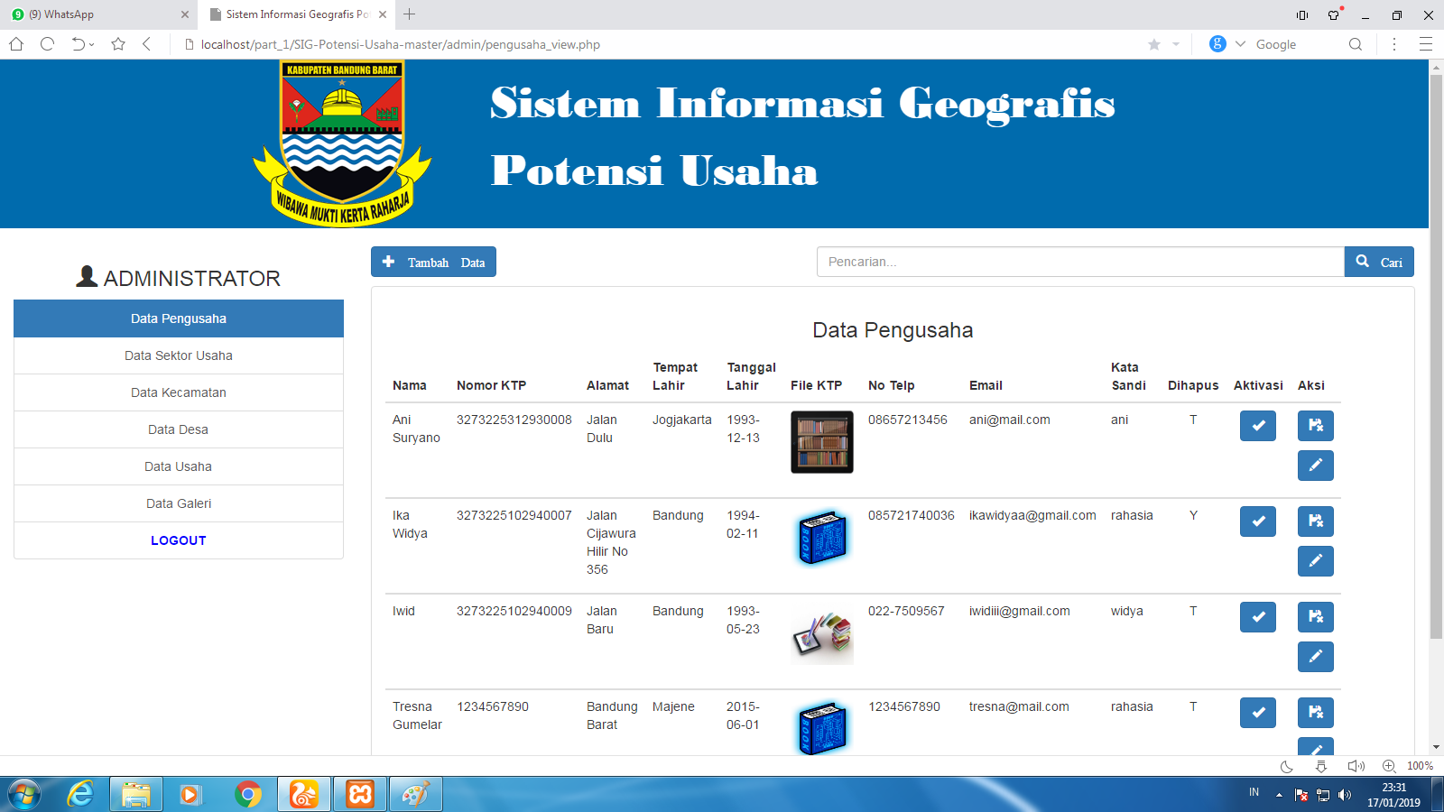 Aplikasi sistem informasi geografis potensi usaha 